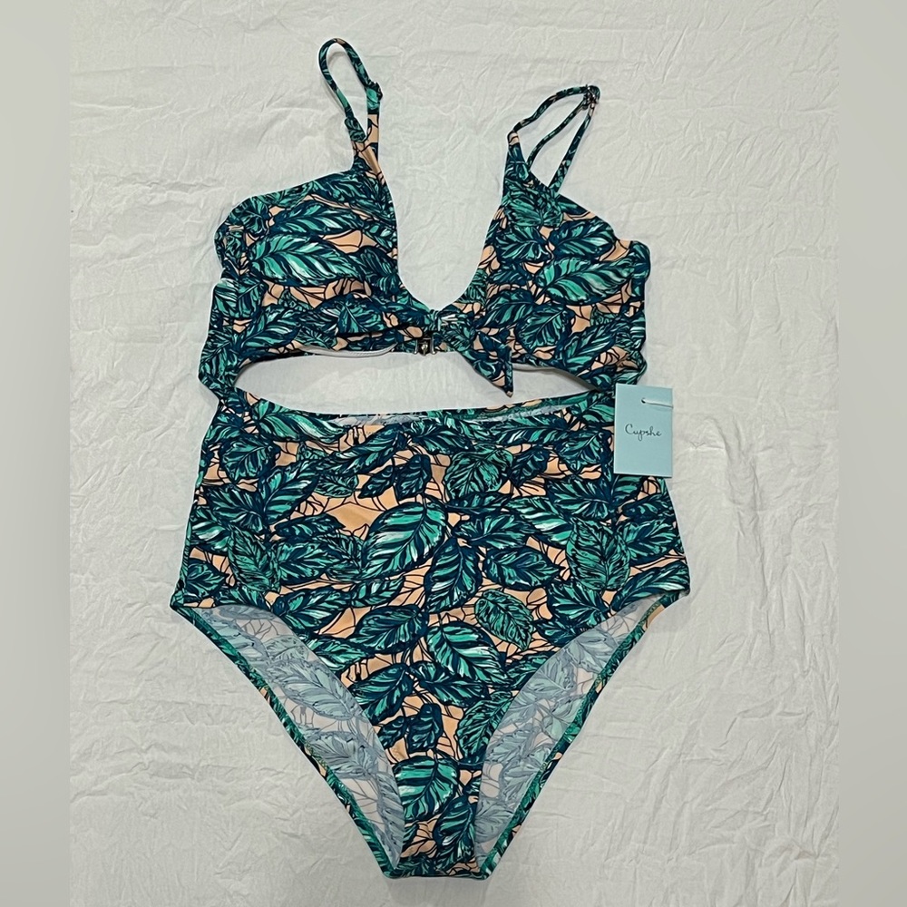 NWT Tropical green and peach one piece swim.